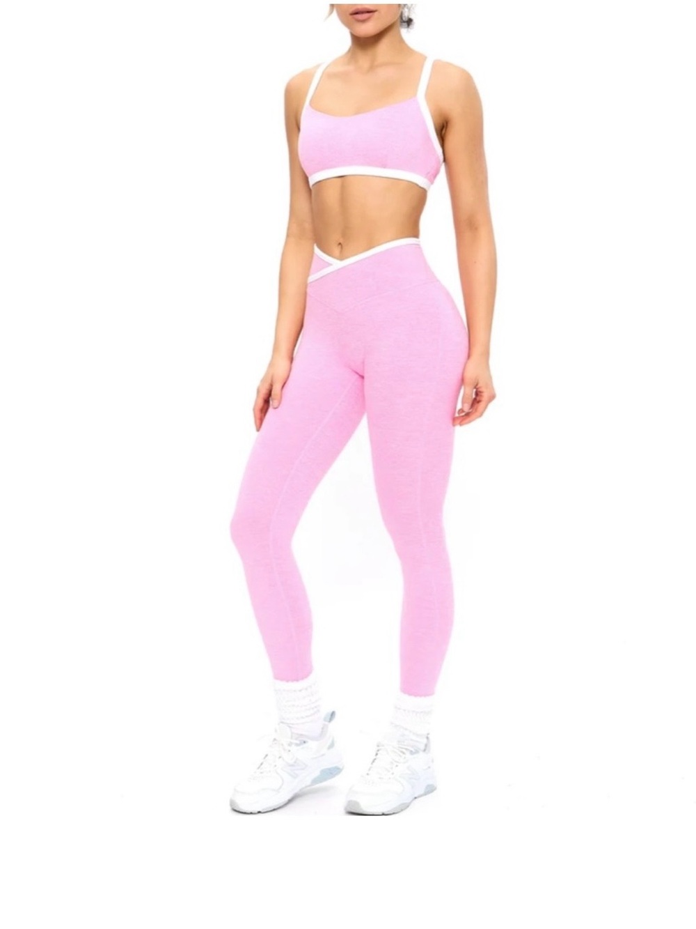 BuffBunny Dream Heather Sports Bra & Contrast Leggings Set in Pink Sugar
